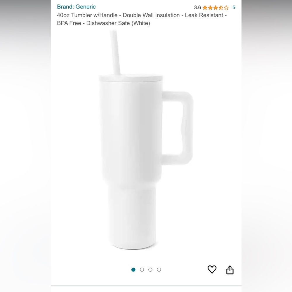 40oz Tumbler w/Handle - Double Wall Insulation - Leak Resistant.
